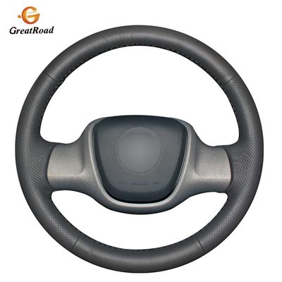 Tampa de volante de couro genuína Mão-costurada clube de fãs do preto do carro para Smart para dois